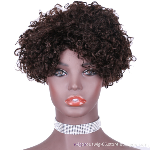Vigorous Top Quality Brown Afro Kinky Curly Wigs for Black Women Short Side Part Human Hair Wholesale Price
